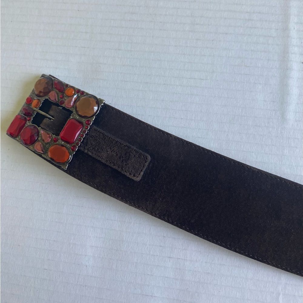 Devernois Suede Embellished Brown Waist Belt Size XL Luxury Boho - Picture 10 of 10